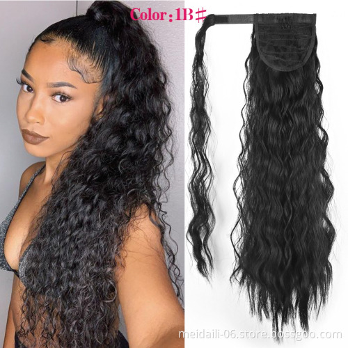 factory vendors black color elastic synthetic long curly hair drawstring ponytail